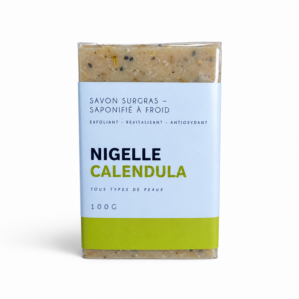 SAVON NIGELLE & CALENDULA – SURGRAS SAPONIFIÉ À FROID 100G
