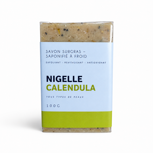 SAVON NIGELLE & CALENDULA – SURGRAS SAPONIFIÉ À FROID 100G