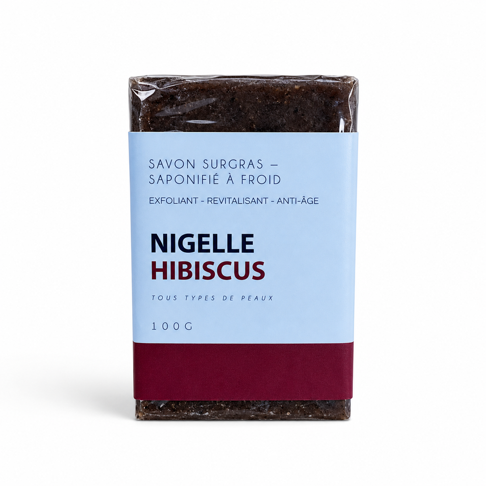SAVON NIGELLE & HIBISCUS – SURGRAS SAPONIFIÉ À FROID 100G