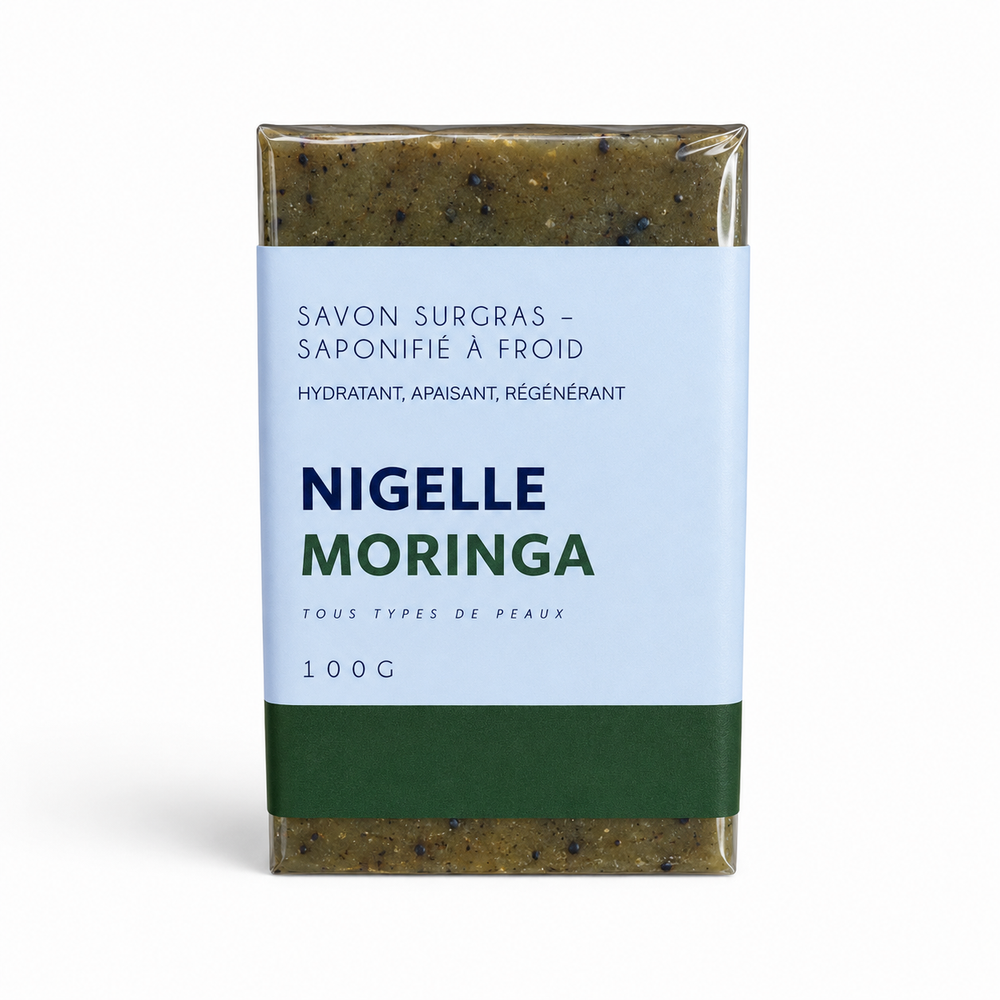 SAVON NIGELLE & MORINGA – SURGRAS SAPONIFIÉ À FROID 100G