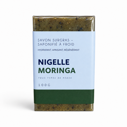 SAVON NIGELLE & MORINGA – SURGRAS SAPONIFIÉ À FROID 100G